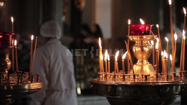 Yaroslavl, Orthodox Church, candles burning, parishioners praying Yaroslavl, church, temple,...