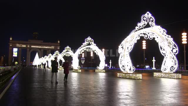 VDNKH, CENTRAL ENTRANCE, NEW YEAR DECORATIONS VDNH, Central entrance, new year decorations, night,...