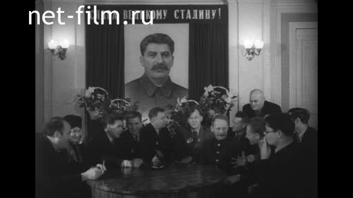 Footage Soviet writers sign a letter to Stalin. (1949)