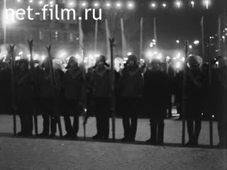 Footage Torchlight march and rally dedicated to 100 million tons of oil. (1970)