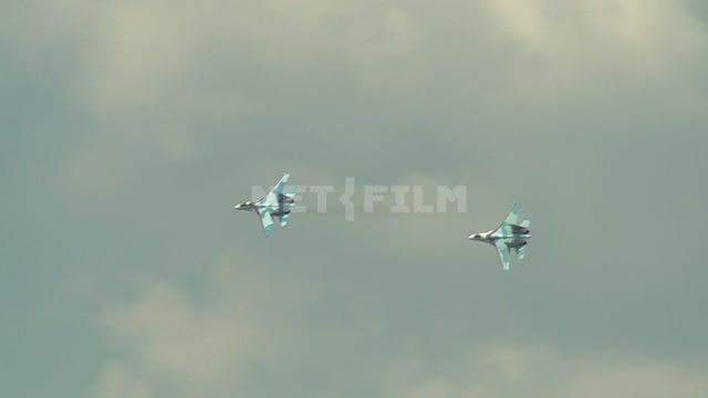 Simulated combat.
In the sky four planes. Aircraft istrebitelli