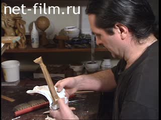 Footage Sculptor Sergei Mikulski in the studio. (1996)