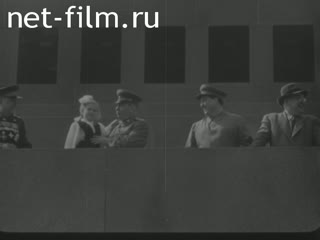 Footage May day demonstration in 1952 in red square. (1952)