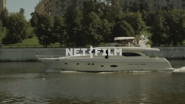 Pleasure boat floats on the Moscow river. The Moscow river.
Yacht.
Passengers on the...