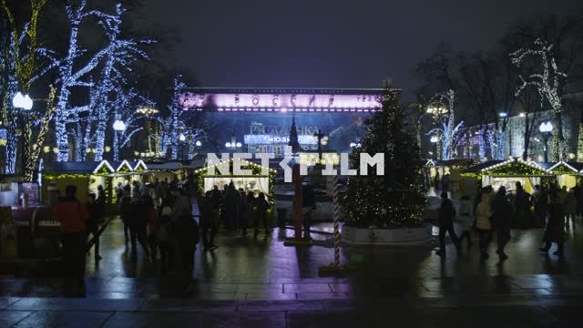 Pushkin Square. New Year.
Celebration.
Cinema Russia.
Winter illumination.
People.
Garlands on the...