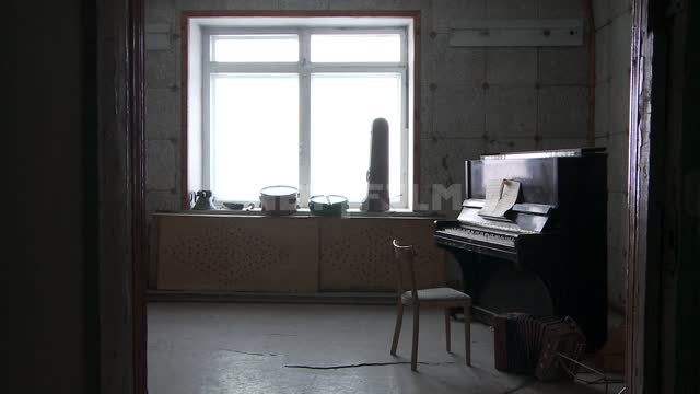 The music room in an abandoned House of Culture of settlement "Pyramid". Russian North, the...