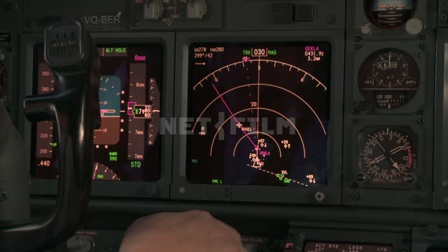 Aircraft instrument panel. Russian North, equipment, scale, airplane, cabin, helm, altimeter.