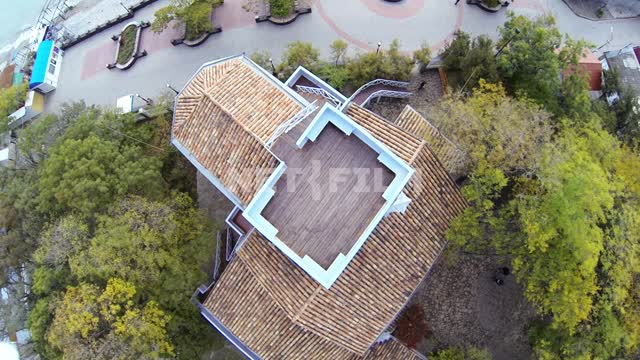 Aerial photography, the camera flies over the house-Museum of Maximilian Voloshin and rises over...