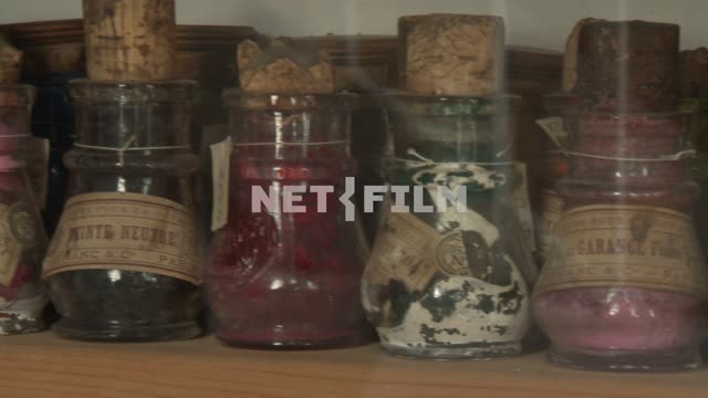 Vintage bottles and jars of paint in the house-Museum M. A. Voloshin Koktebel, paint, jar, bottle,...