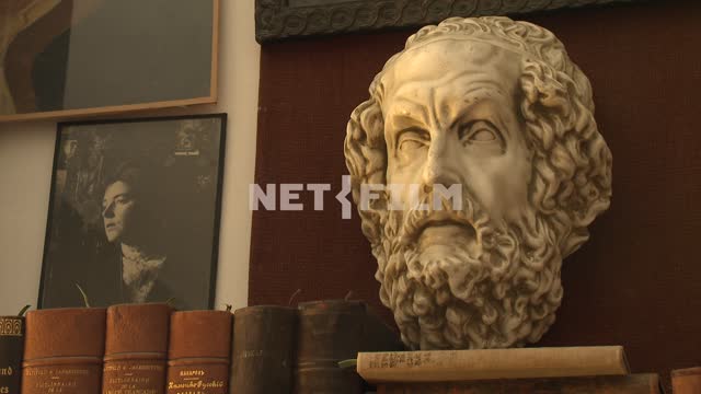 The bust of Homer on a shelf with books in the house of Voloshina M. A. Koktebel, shelf, books,...