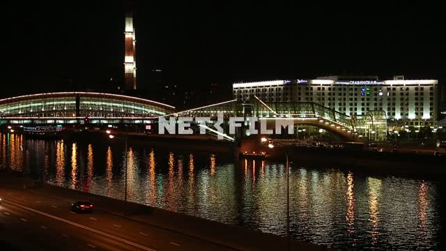 View of the illuminated Bogdan Khmelnitsky Bridge.
 Bridge, river, Rostov embankment, night,...